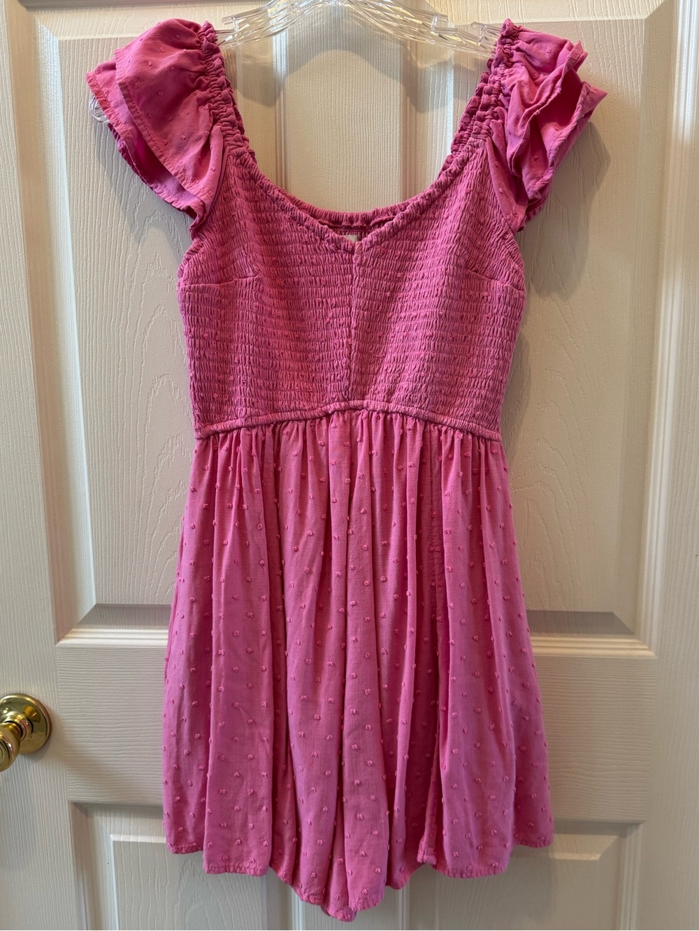Hollister Pink Smocked Ruffle Sleeve Romper